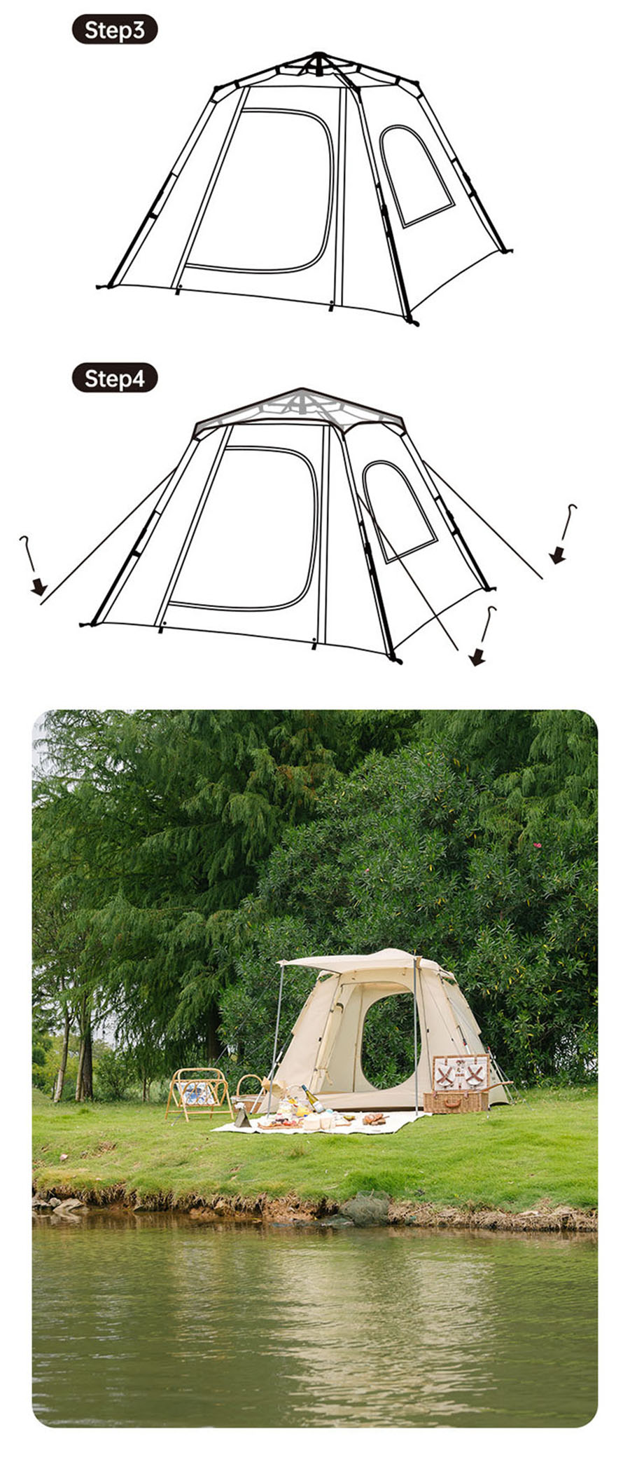 Cheap Goat Tents  Outdoor Automatic Tent Five Side Circulating Ventilation Telescopic Tent Quick Open Support 3 Persons Camping Tent Tents 